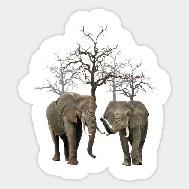 Elephants with trees in Kenya / Africa Sticker by T-SHIRTS UND MEHR